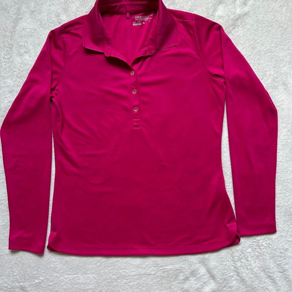 Ladies NIKE FUCHSIA BERRY PINK Long Sleeve Golf Tennis Shirt -size M